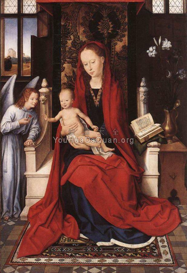 Virgin Enthroned with Child and Angel - 汉斯·梅姆林